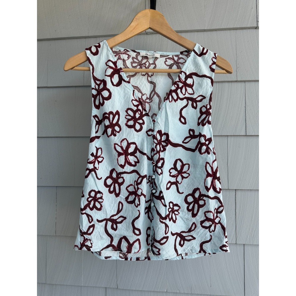 Madewell Cutaway Vest Top Floral Gentle Wind Size 6 Blue Burgundy NP053